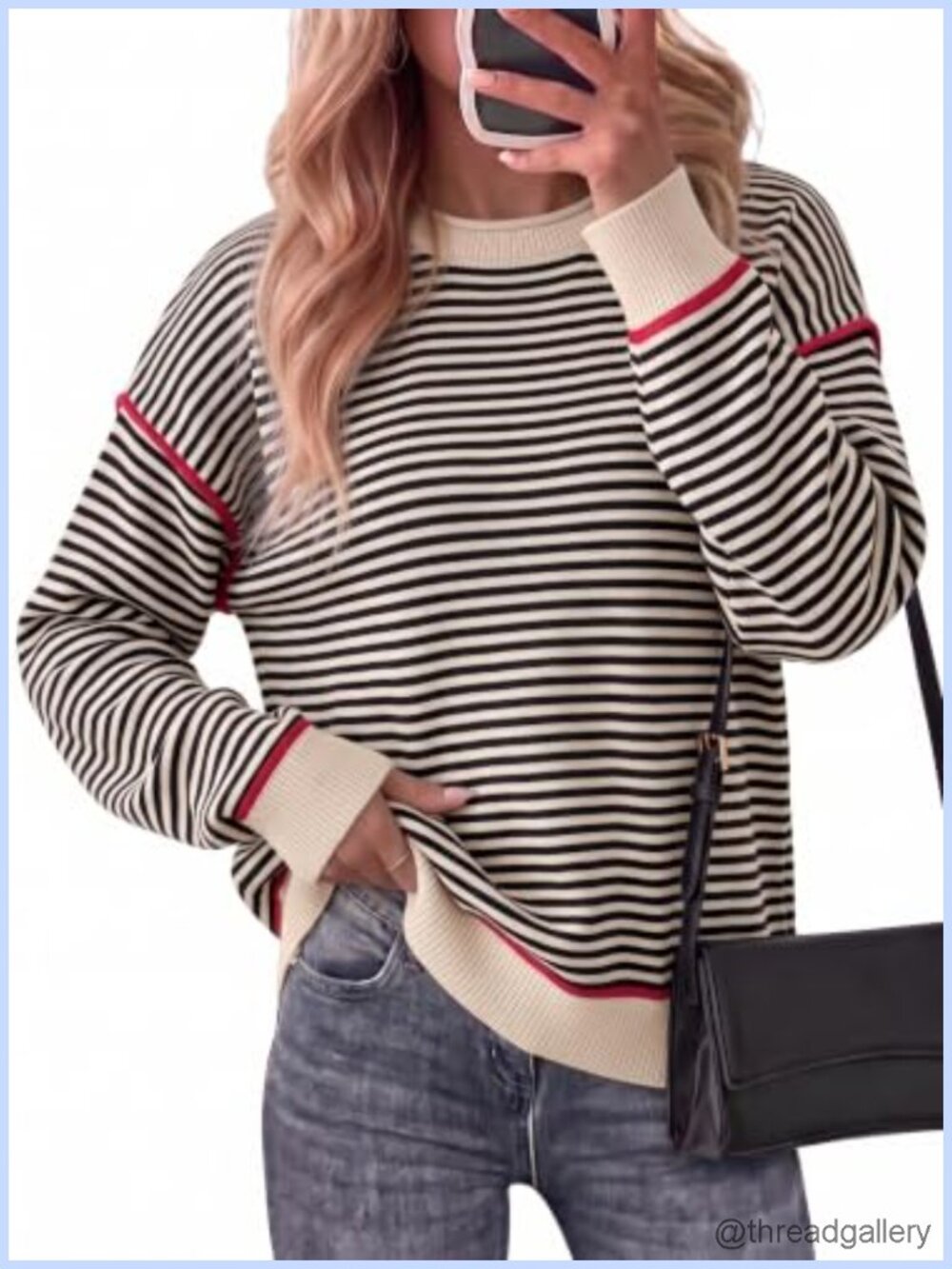 Oversized Striped Pullover Sweater Knit Tops Casual Fall Winter